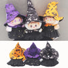 A set of three Halloween pumpkin costumes for 17cm dolls featuring purple, black, and yellow witch hats.