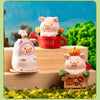A collection of Lulu the Piggy Garden series figurines featuring pink and orange pigs in various poses and a red mug.