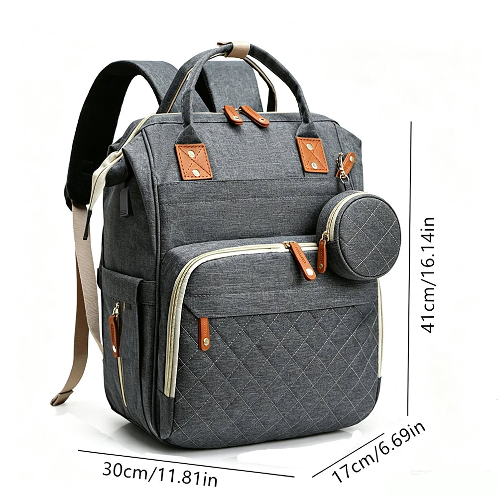 Quilted Multi-Compartment Diaper Bag Backpack