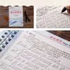 A set of three reusable English italic handwriting practice copybooks shown next to a pen and a sample essay.
