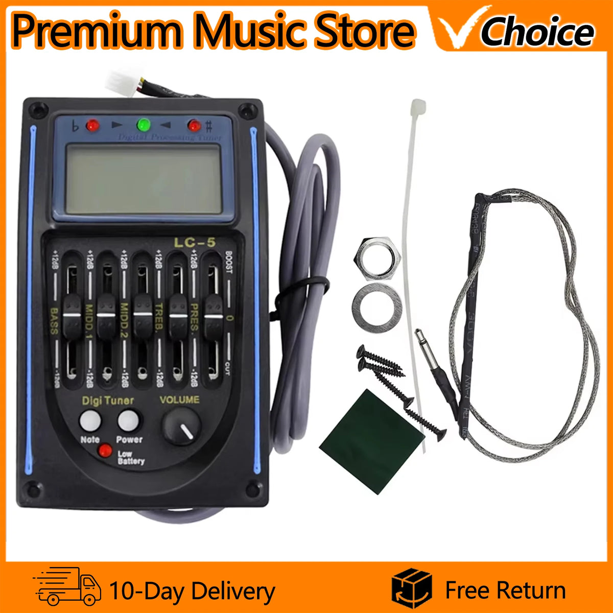 4/5-Band Acoustic Guitar EQ Preamp with Tuner