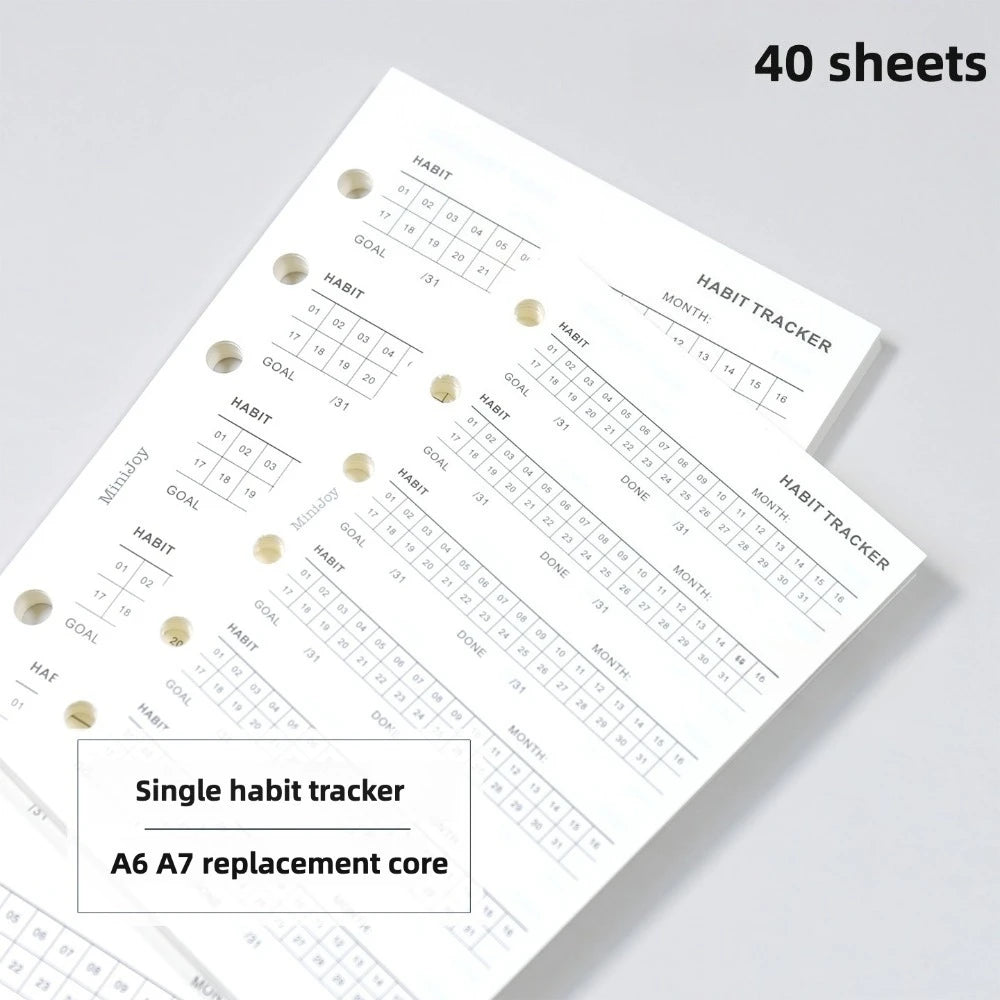 A sheet of habit tracker pages for monthly planning and goal tracking.