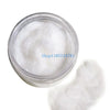A clear jar filled with white adhesive flocking powder for jewelry making and crafts.