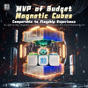 A close-up view of a budget magnetic cube floating in the air, surrounded by glowing light and electric effects.