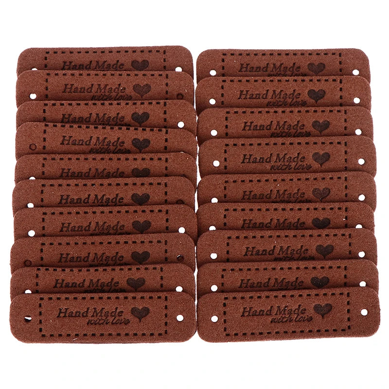 Set of 20 PU Leather "Made With Love" Sew-On Tags for Crafts and Garments