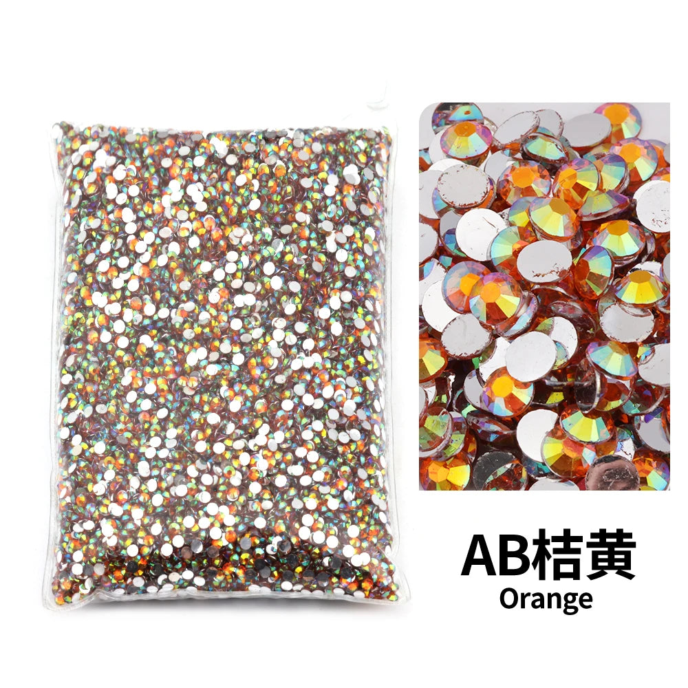 Bag of orange flat-back resin rhinestones for DIY craft and nail art