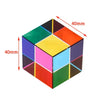 A transparent cube divided into twelve colored sections, demonstrating 3D color mixing.
