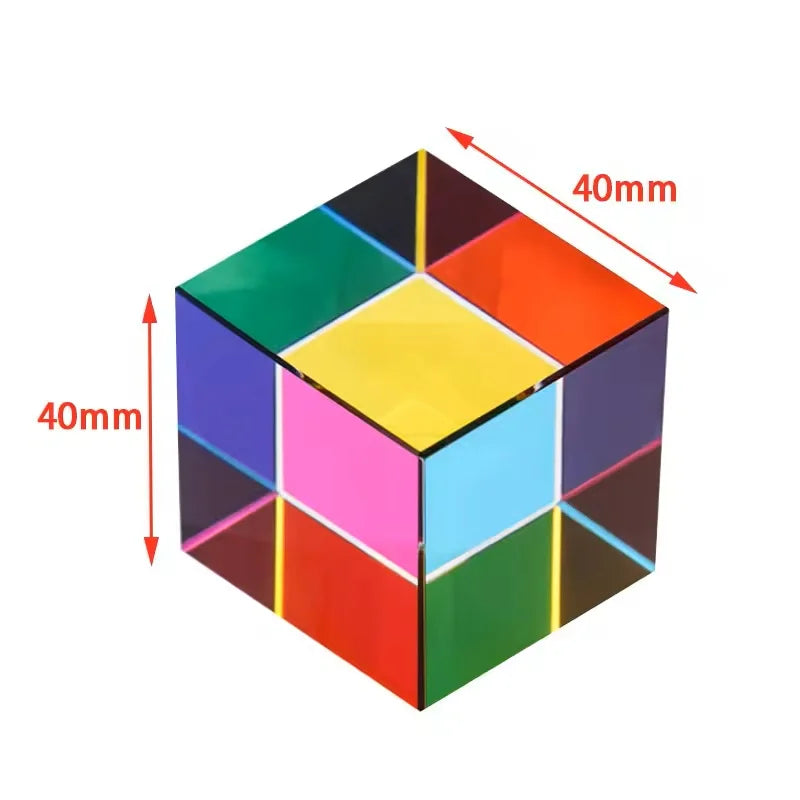 A transparent cube divided into twelve colored sections, demonstrating 3D color mixing.