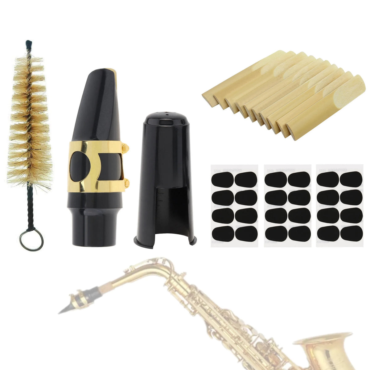 Alto Saxophone Mouthpiece Kit with Reeds, Cushions & Cleaning Brush