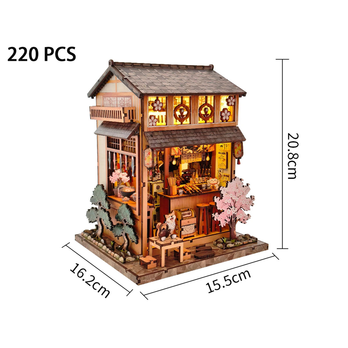 DIY Wooden Miniature Japanese Tavern Model Kit with LED Lighting