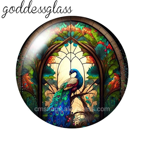 Round glass cabochons for jewelry making featuring flat back photo domes with floral and nature scenes.