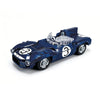 A blue Le Mans Raceway building block set featuring a race car model with clear windshield and racing details.