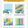 A game demonstrating advanced gameplay where beads are inserted into pillars according to color patterns.