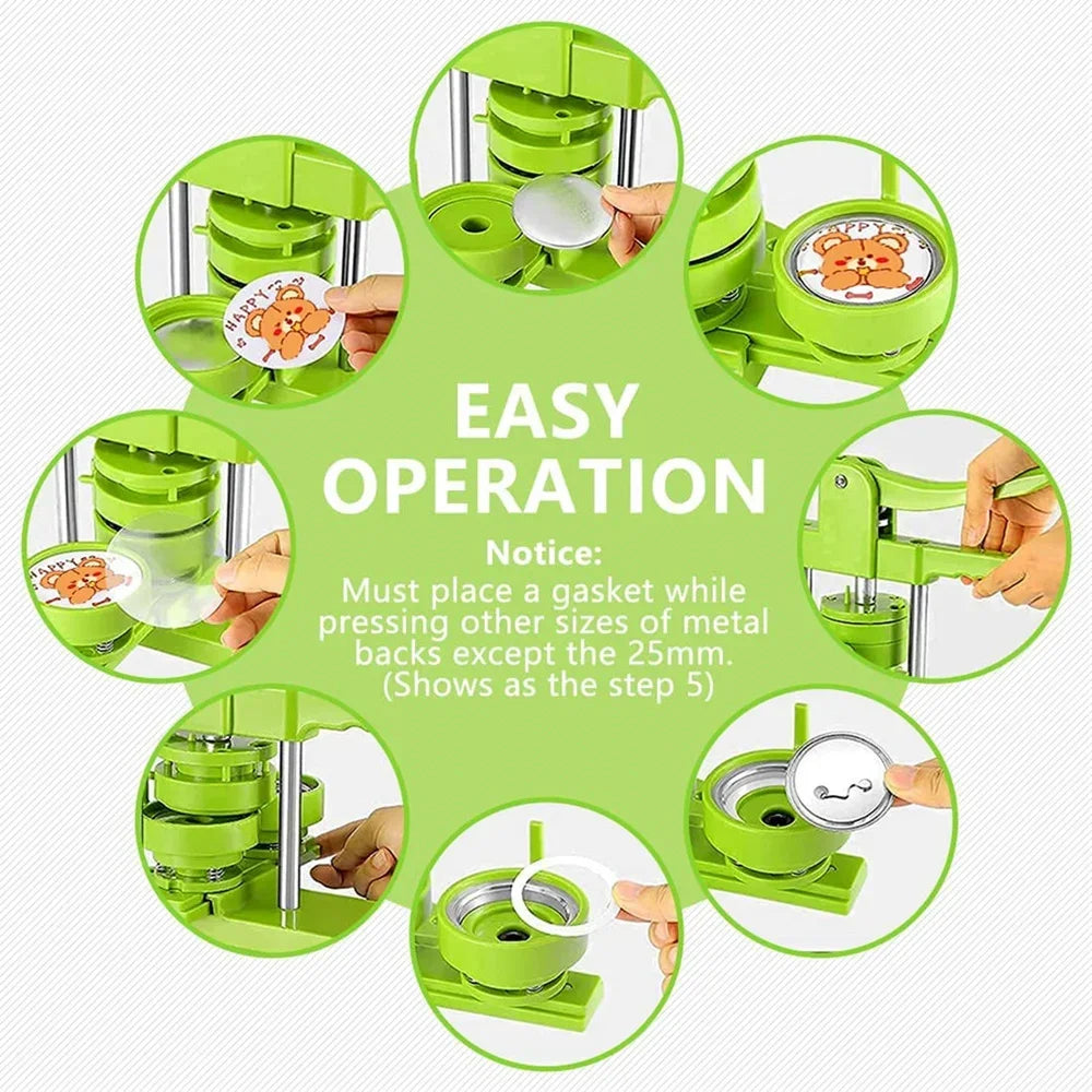 DIY Button Maker Machine Kit with Interchangeable Molds – 5 Sizes