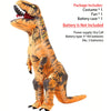 An inflatable orange and black Tyrannosaurus Rex costume for adults.