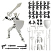 A magnetic multi-jointed action figure building set featuring a white armored figure, various weapons, and display components
