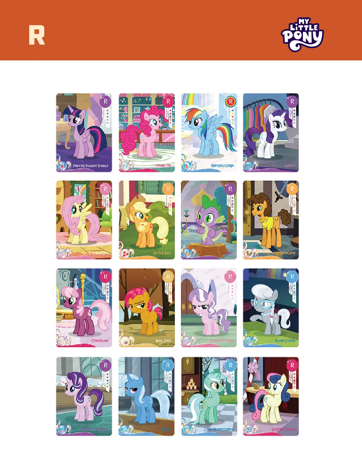 A collection of My Little Pony Friendship Eternal Moon Edition collectible trading cards featuring various pony characters.