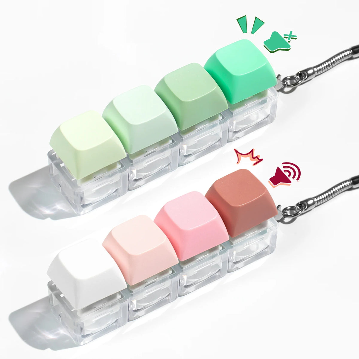 Tactile Keyboard Fidget Keychain with Silent and Click Modes
