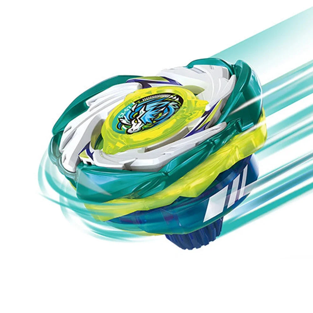 Beyblade Burst Gyro X Starter Pack Pegasus Blast featuring a white and green spinning top with blue accents.