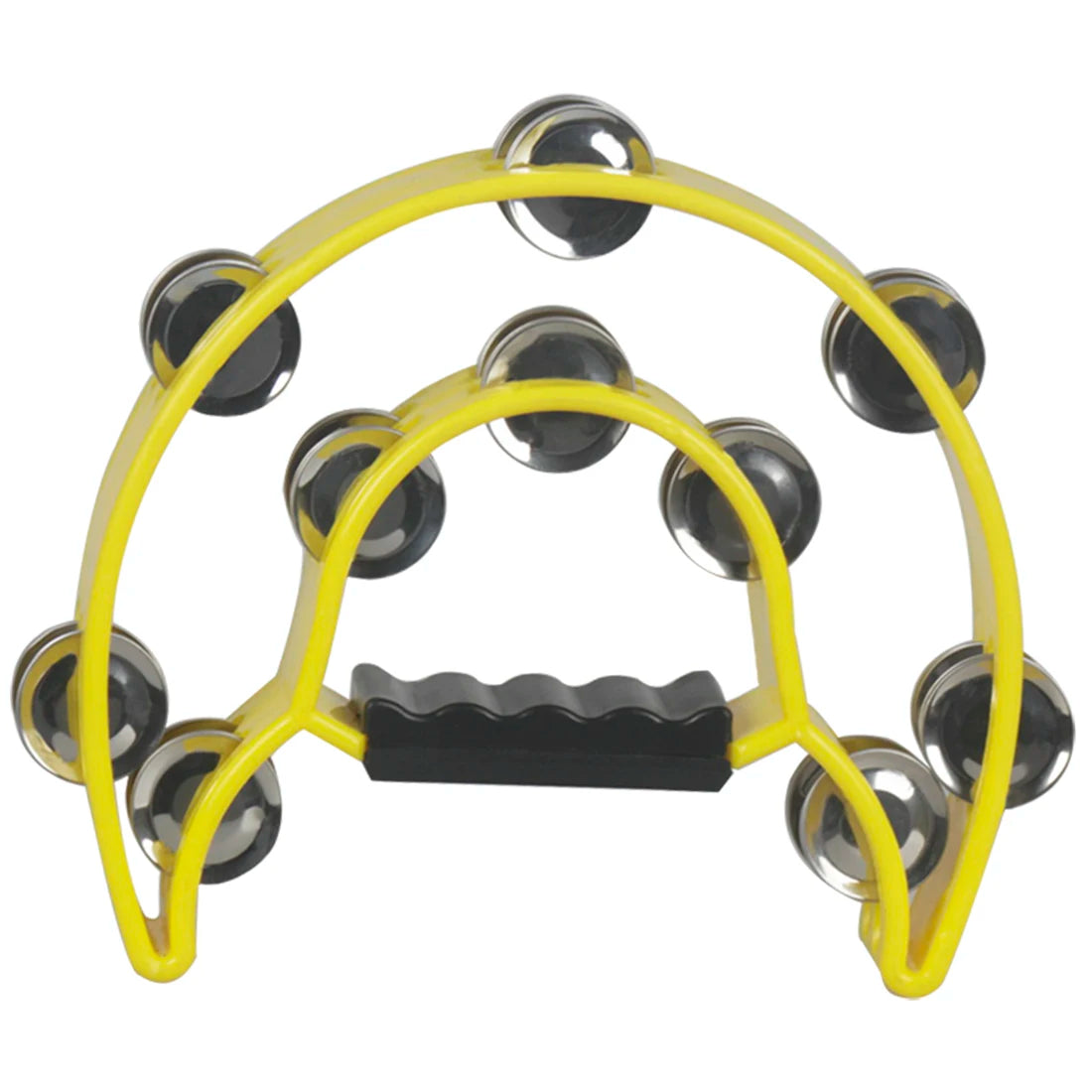 Yellow double-layer tambourine with metal bells for kids