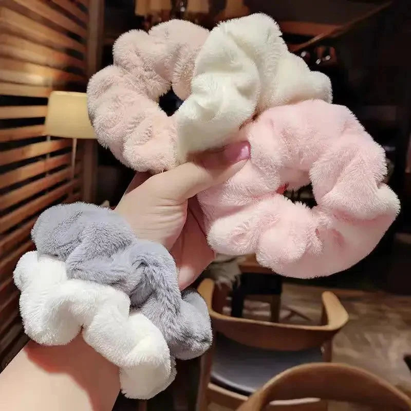 Plush Knit Scrunchie Hair Ties with Leather Accent