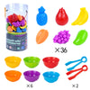A set of 36 counting animal toys and sorting bowls in various colors like red, yellow, green, purple, and blue.