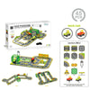 A box of Mag-Paradise magnetic building tiles featuring a road and rail track with an electric car.