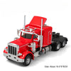 A red diecast container truck model with chrome accents and a grille is shown in a side view.