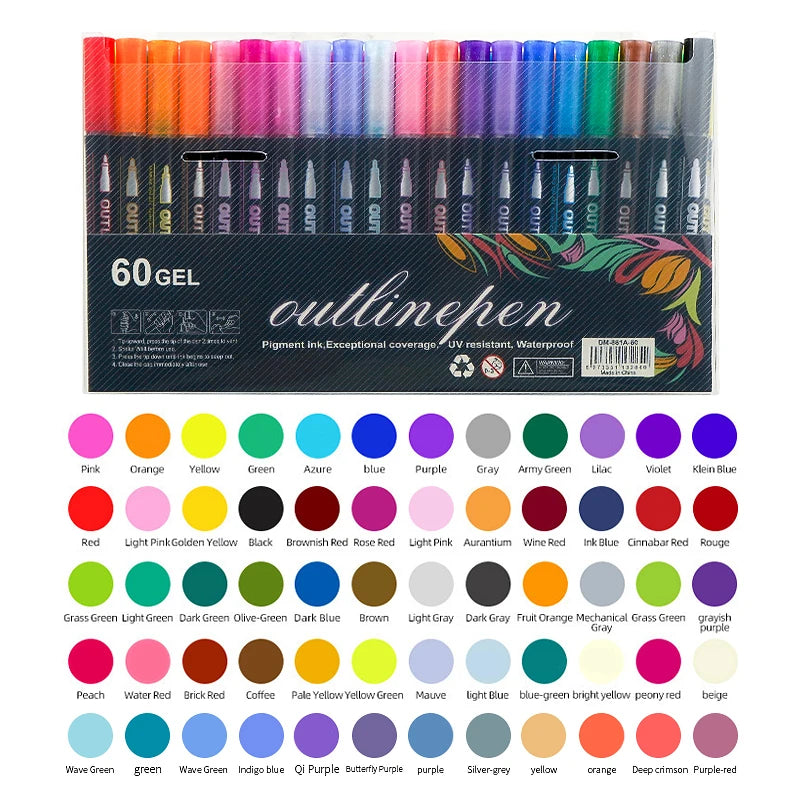 Double Line Glitter Marker Pens – Metallic Outline & Shimmer Set