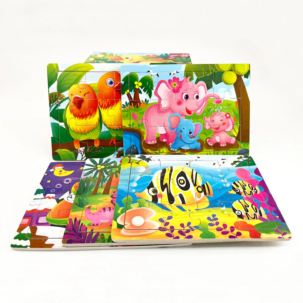 Wooden Animal Jigsaw Puzzles for Toddlers (Set of 12)