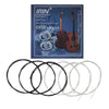 A set of classical guitar strings featuring black nylon and silver-plated copper wound strings.