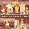 A set of basswood carving blocks used for woodworking, featuring various wooden shapes and a small squirrel figurine.