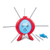 A red balloon game with a blue face and multiple silver spikes, designed for family and kids.