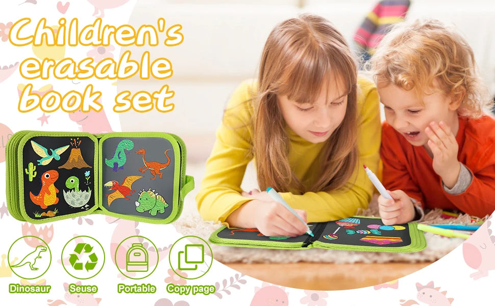 Reusable Erasable Doodle Book for Kids with 12 Watercolor Pens