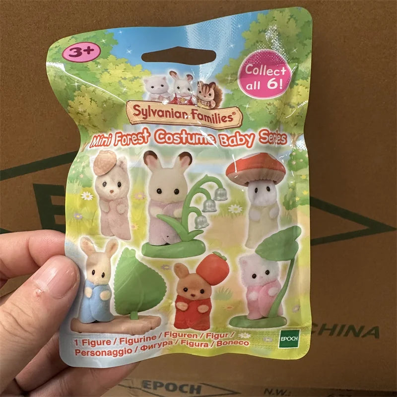 A package of Sylvanian Families Mini Forest Costume Baby Series figures featuring various animal characters.