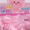 A box of pink pig squishy stress relief toys with a cartoon pig illustration.