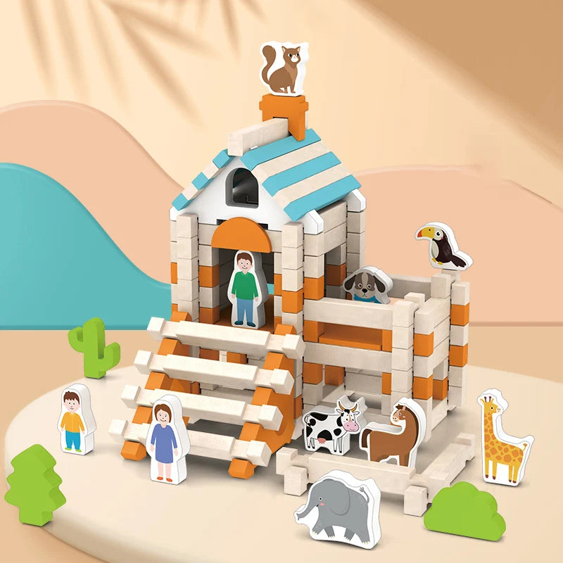 Natural Wooden Building Blocks Set for Toddlers