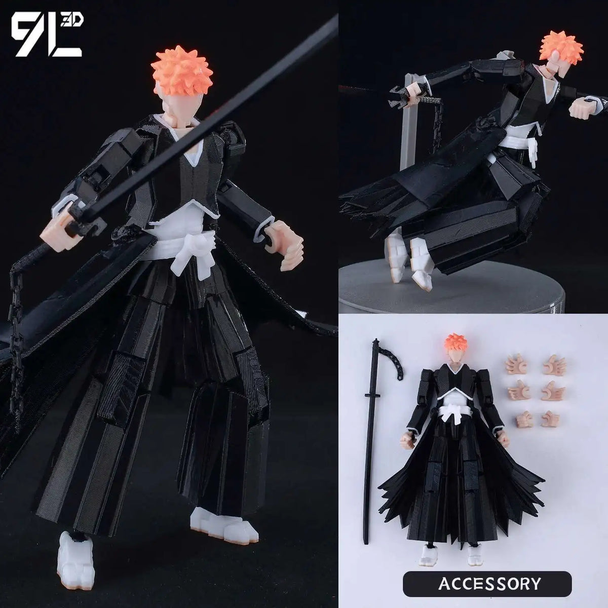 A fully articulated action figure of Jujutsu Kaisen Yuji Itadori, featuring orange hair and black clothing.