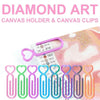 A collection of heart-shaped canvas holder and canvas clips in various shades of pink, green, and blue.