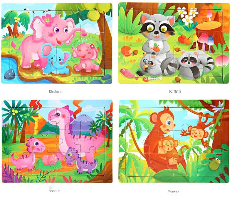 Wooden Animal Jigsaw Puzzles for Toddlers (Set of 12)