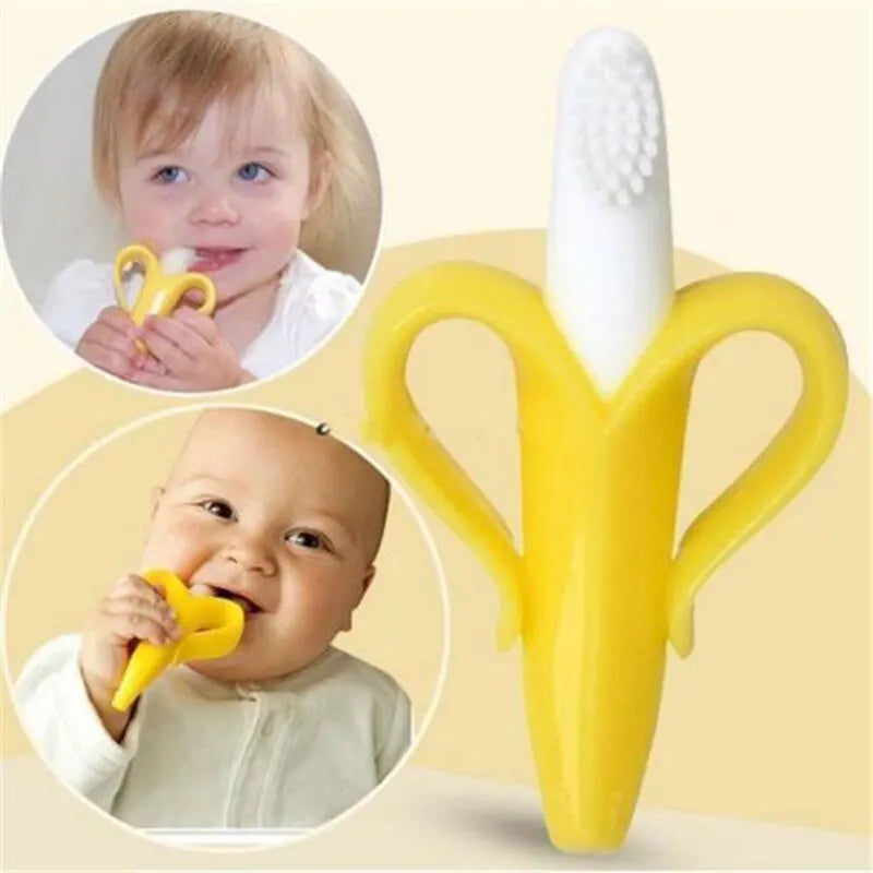 Banana-Shaped Silicone Baby Teether & Training Toothbrush