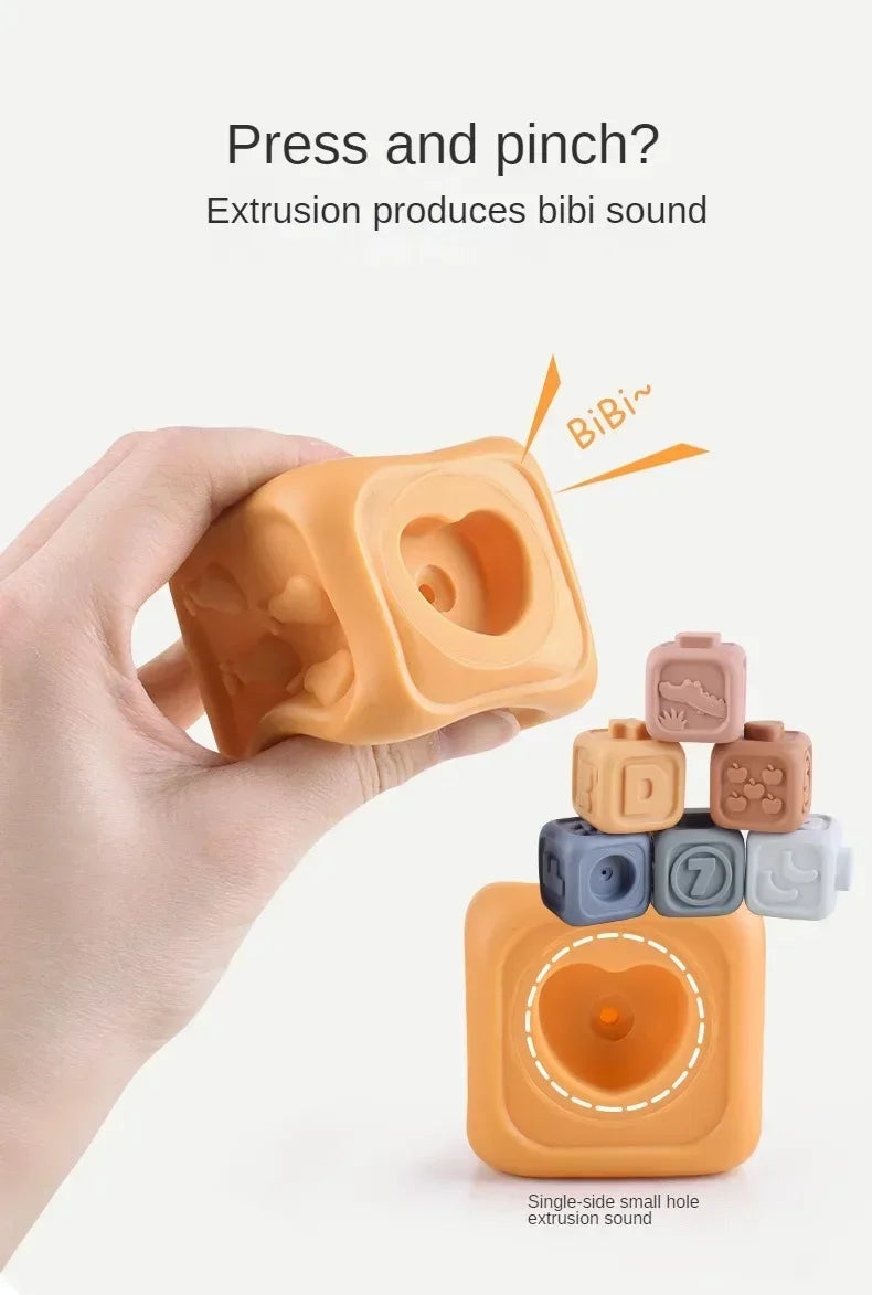Soft Silicone Building Blocks for Babies - Stacking & Teething Toy