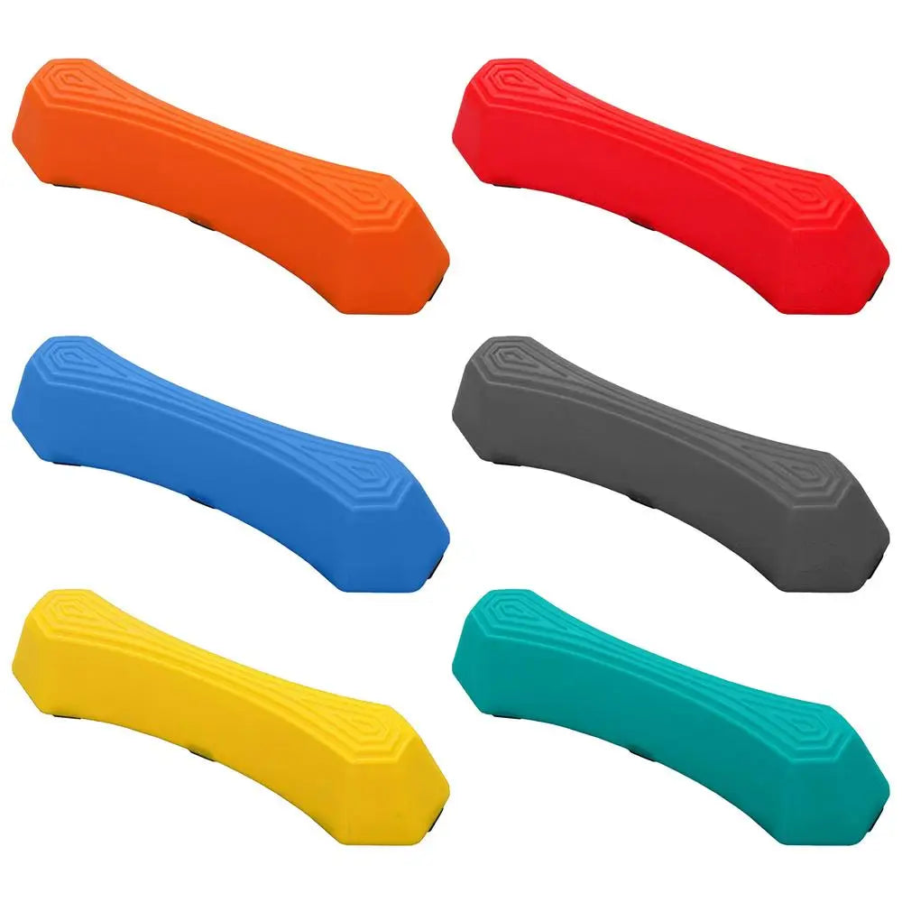 Eight brightly colored, elongated sensory stepping stones in orange, red, blue, gray, yellow, and teal.