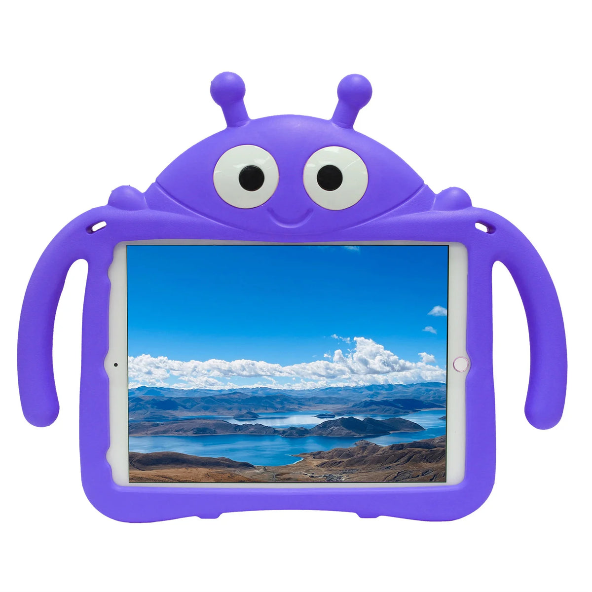 A purple, playful cartoon-shaped EVA shockproof case designed for an iPad.