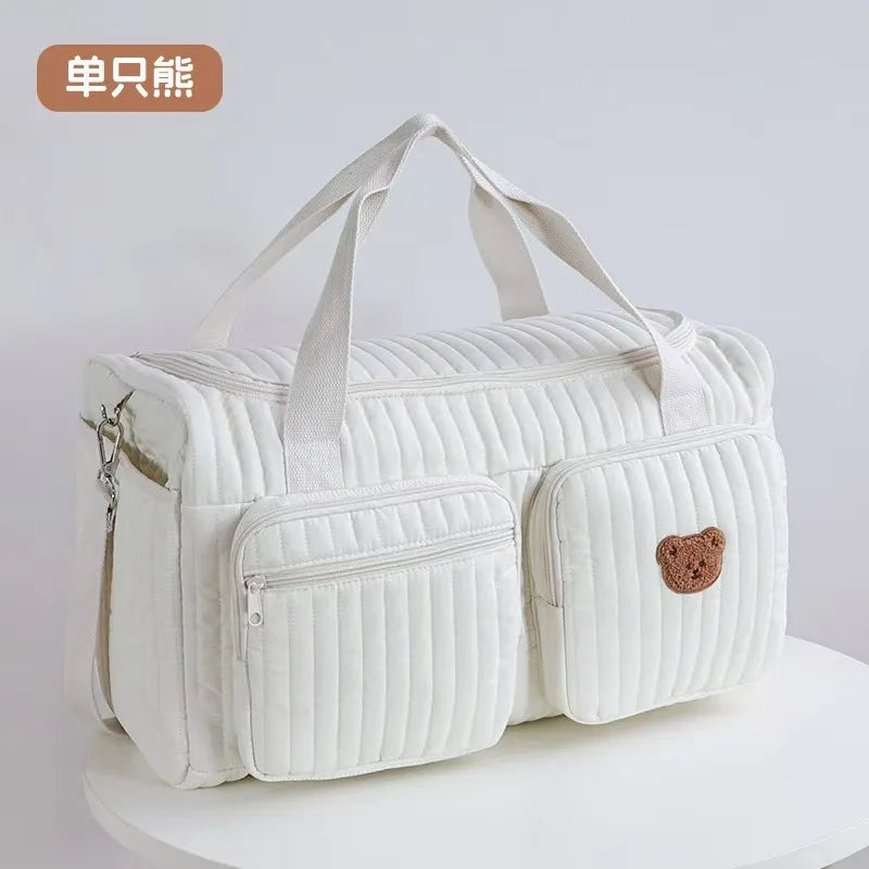Embroidered Floral Diaper Bag with Bear Design