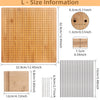 A wooden bamboo crochet blocking board with pins, a circular wooden piece, and a set of metal rods.