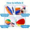 Instructions showing how to inflate an inflatable ball by inserting a trachea into the stomata and plugging the air pump.