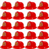 A row of red firefighter helmets for kids shown from the side.