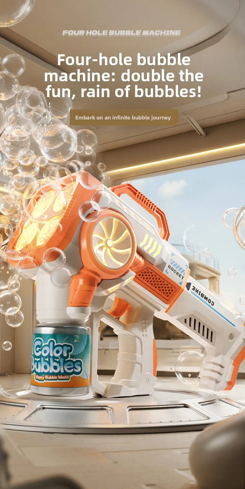 Electric Bubble Gun for Kids – Fully Automatic Rocket Launcher Bubble Machine