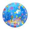 A circular blue water play mat featuring colorful sea creatures and marine life for baby learning.
